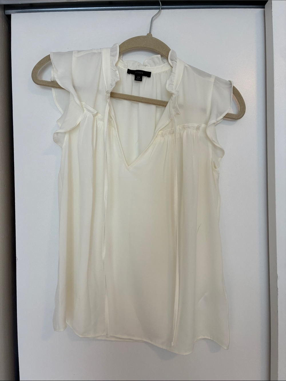 J. Crew Cream Ruffle V-Neck Silk-Blend Camisole